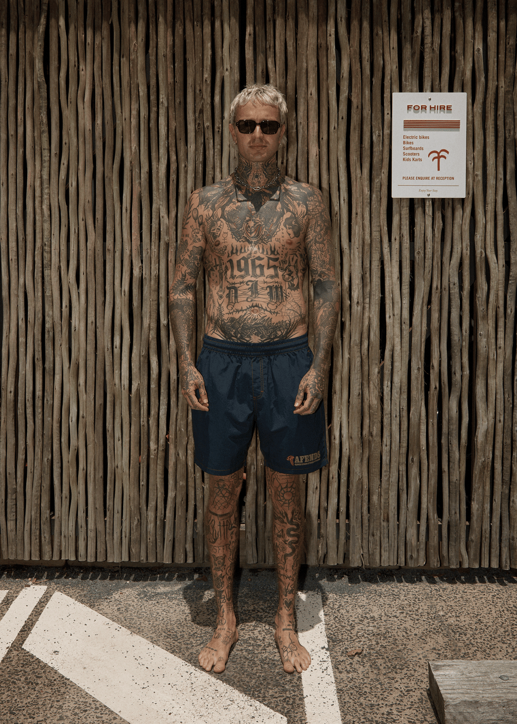 AFENDS Mens Nuts N Bolts - Baywatch Swim Short 18" - Deep Sea