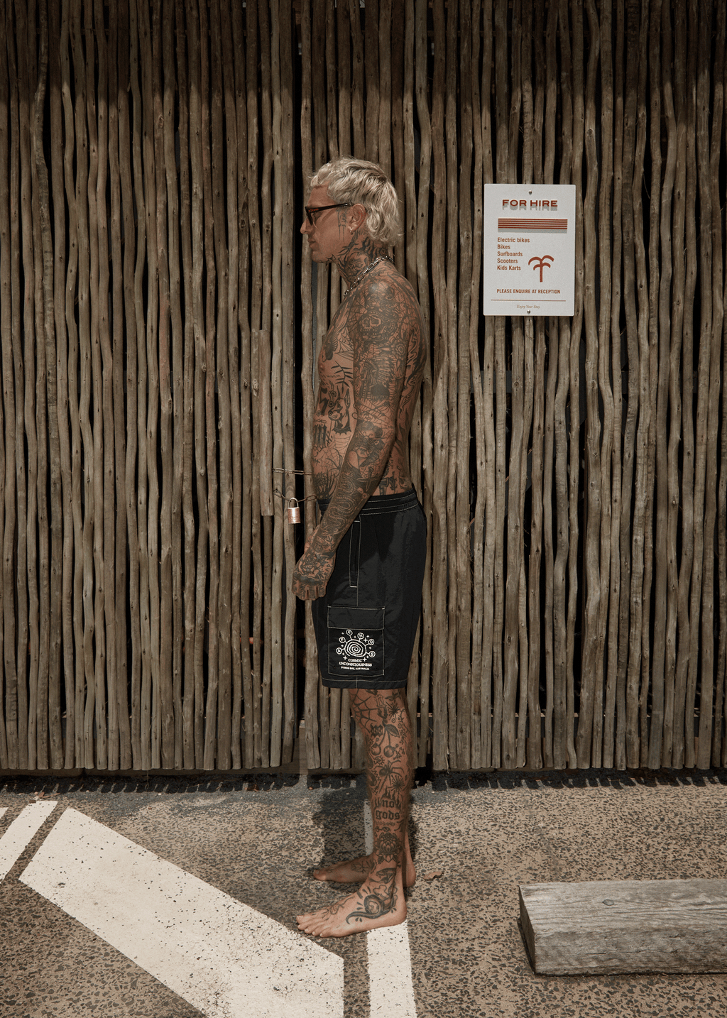 AFENDS Mens Cosmic - Cargo Baywatch Swim Short 18" - Black