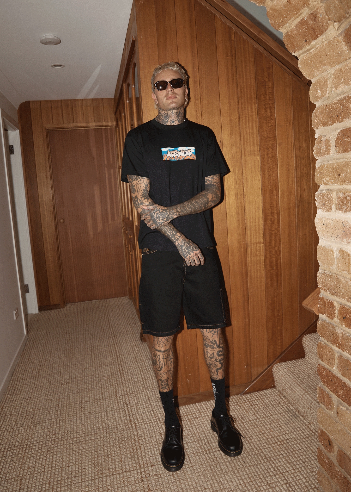 AFENDS Mens Wall Flower - Boxy Tee - Black