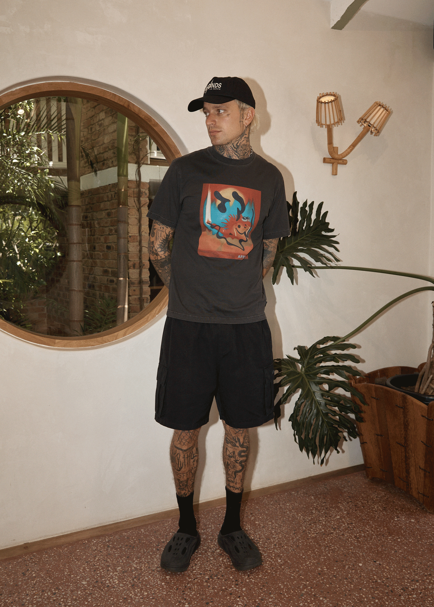 AFENDS Mens Apocalypso - Retro Tee - Stone Black