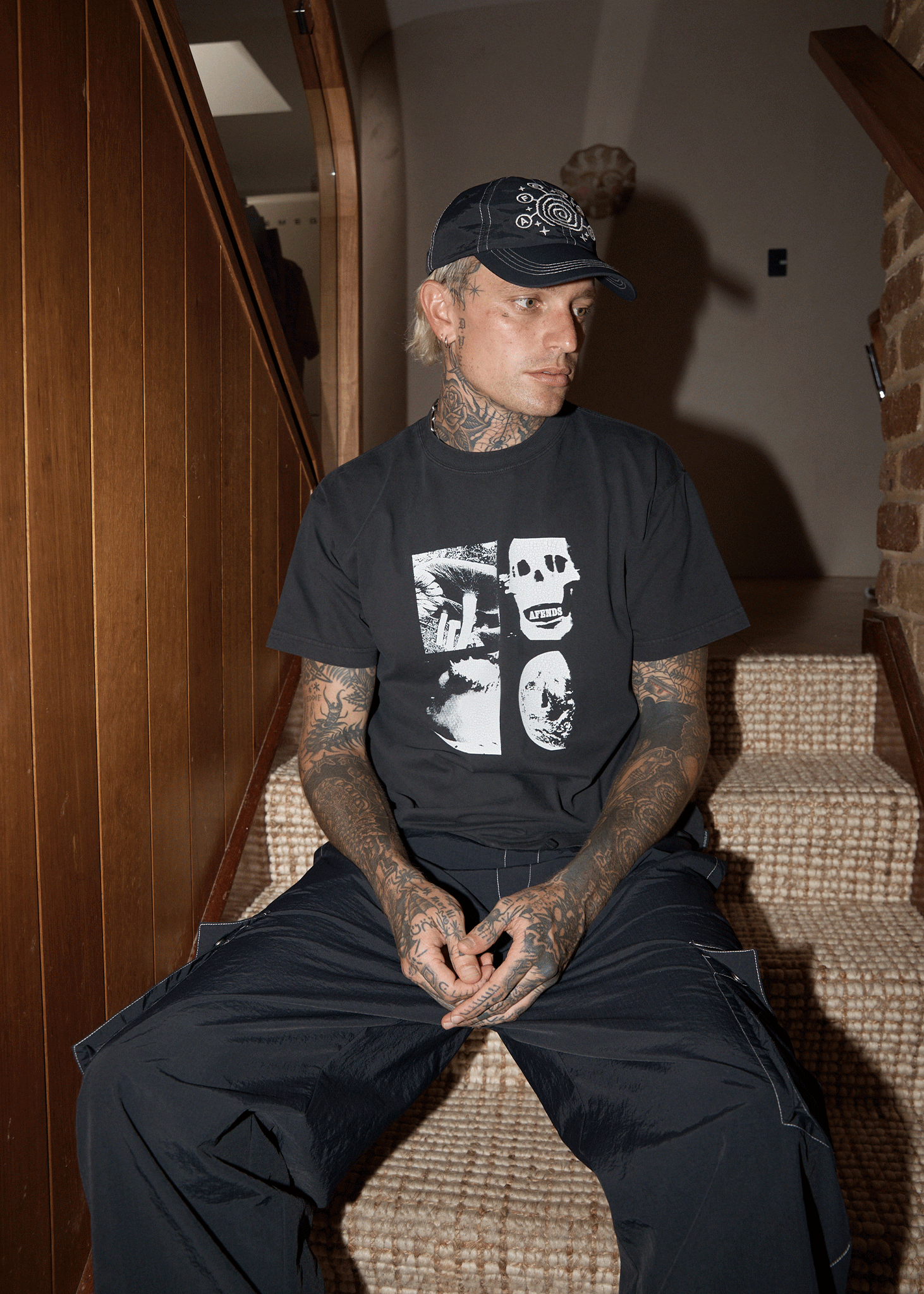 AFENDS Mens New And Clear - Heavyweight Boxy Tee - Stone Black