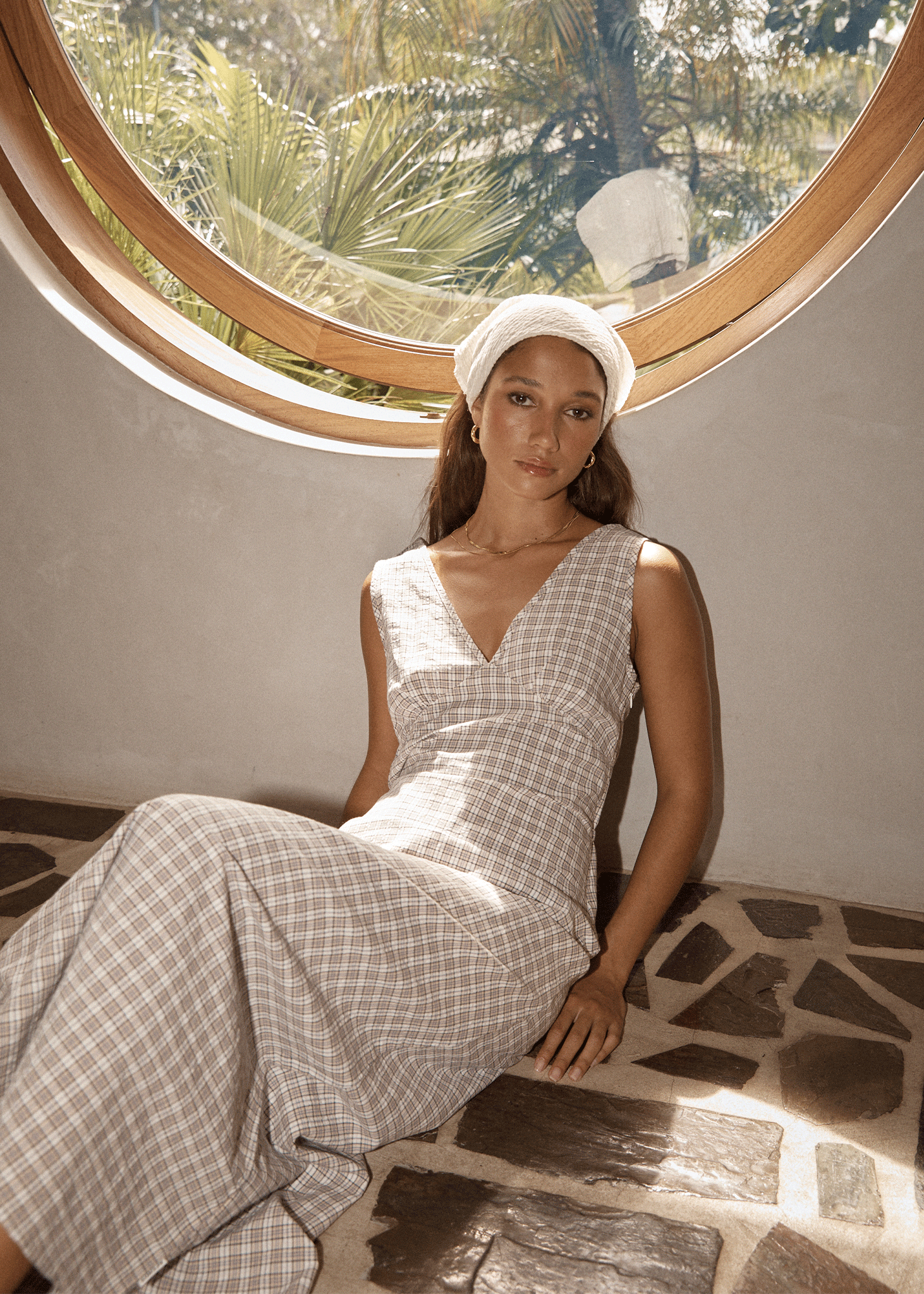 AFENDS Womens Drew - Seersucker Maxi Dress - Taupe Check AFENDS Womens Drew - Seersucker Maxi Dress - Taupe Check