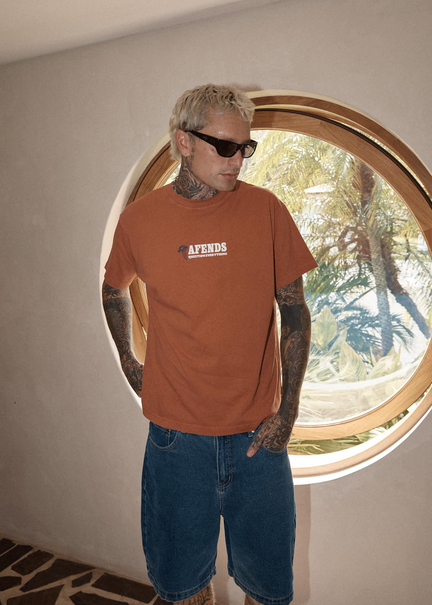 AFENDS Mens Nuts N Bolts - Heavyweight Boxy Tee - Terra