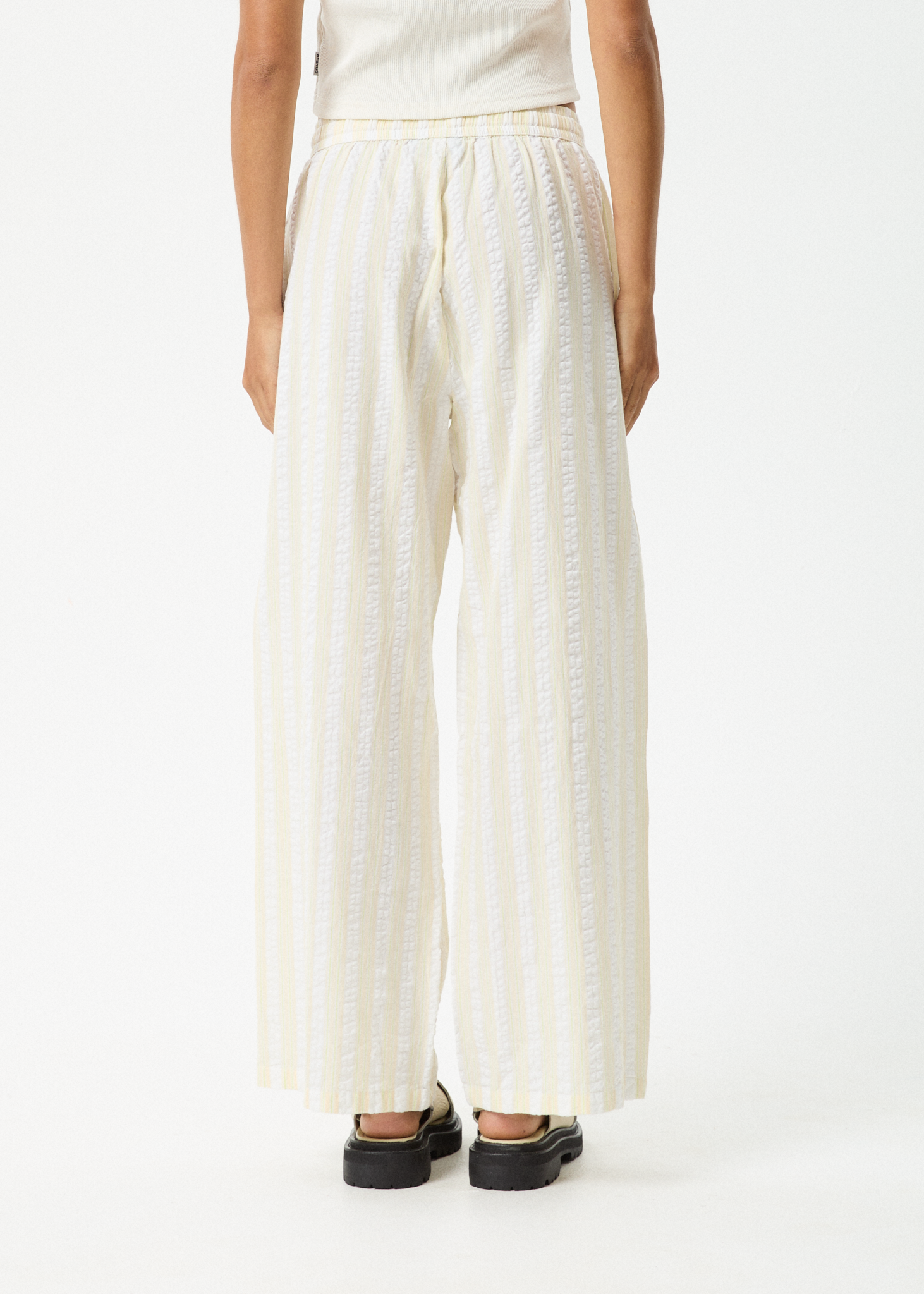 AFENDS Womens Splice - Seersucker Wide Leg Pant - White / Lemongrass