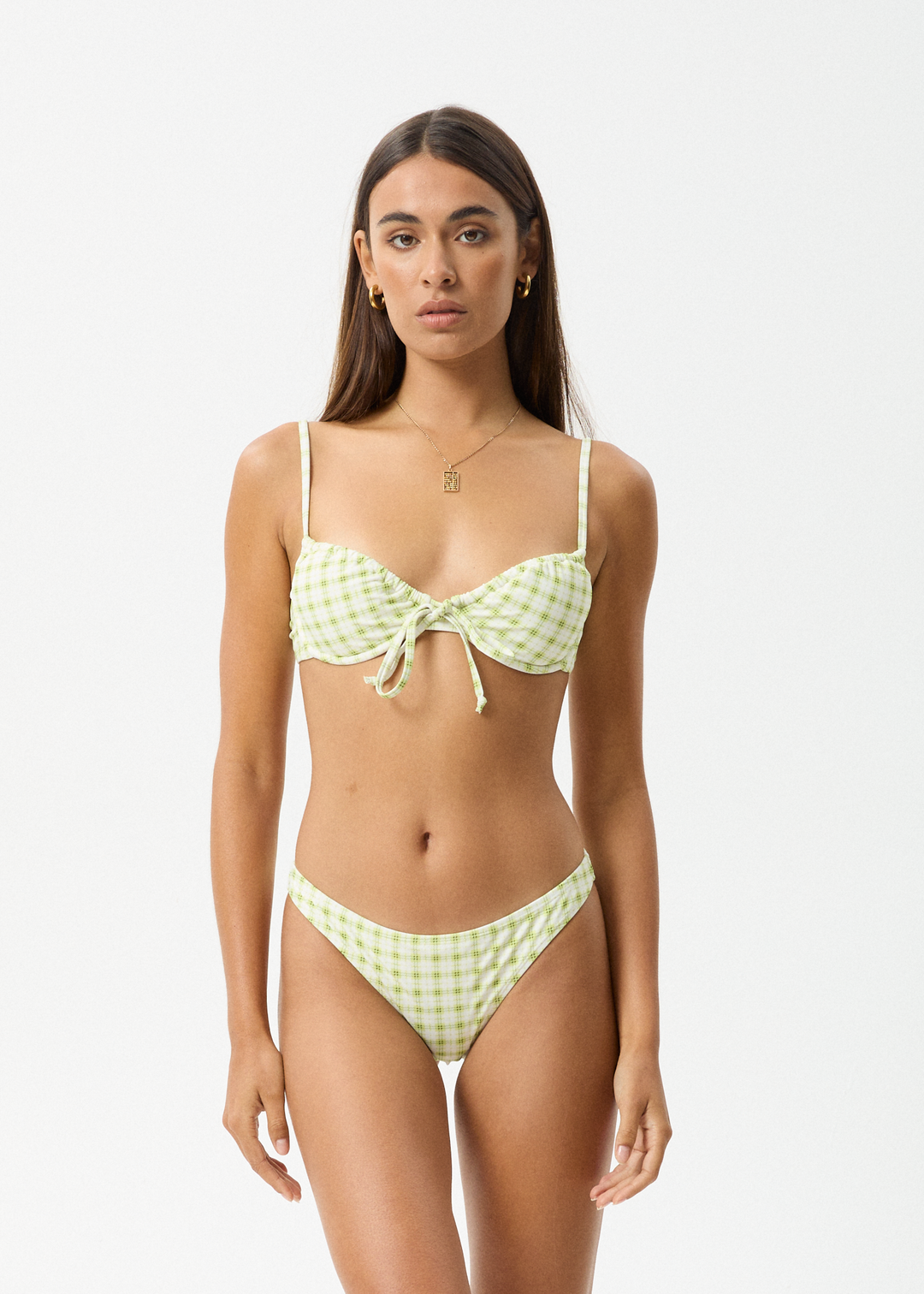 AFENDS Womens Darcy - Check Bikini Bottom - Lemongrass Check 