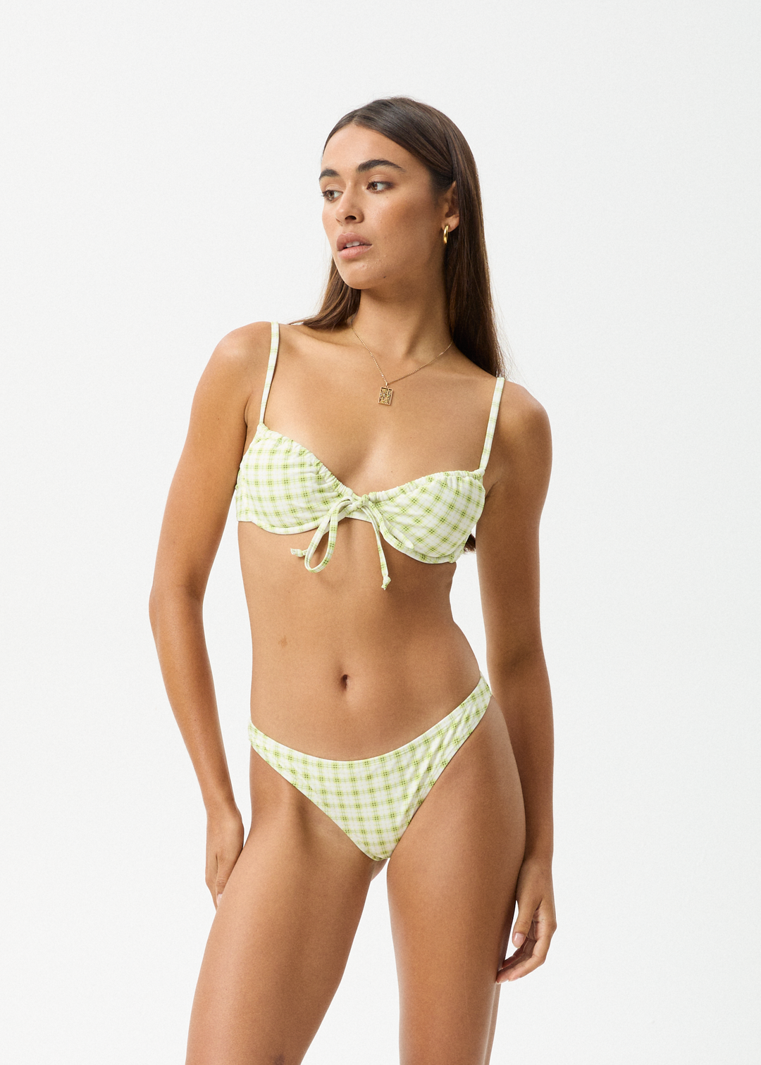 AFENDS Womens Darcy - Check Bikini Top - Lemongrass Check 