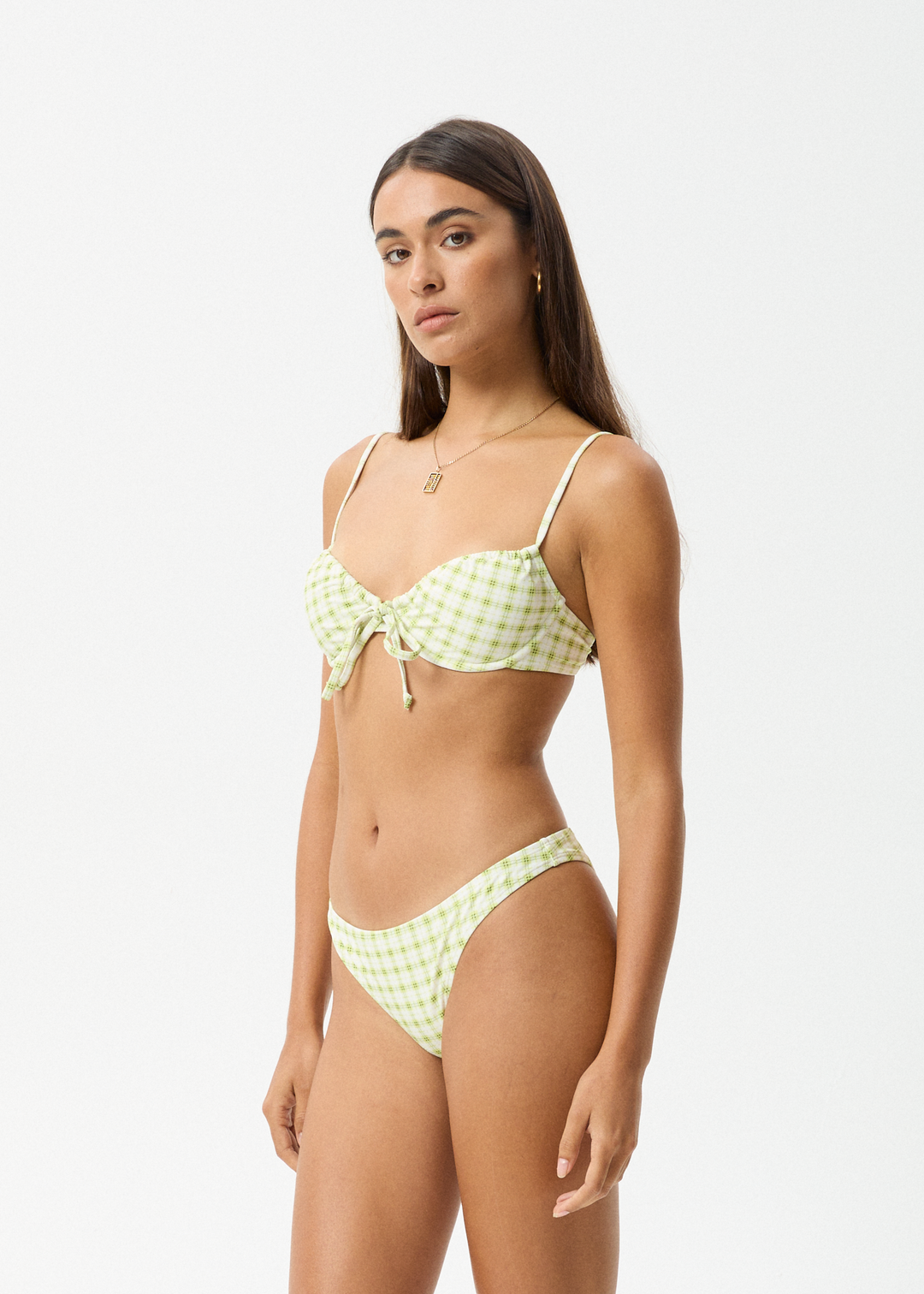 AFENDS Womens Darcy - Check Bikini Bottom - Lemongrass Check 