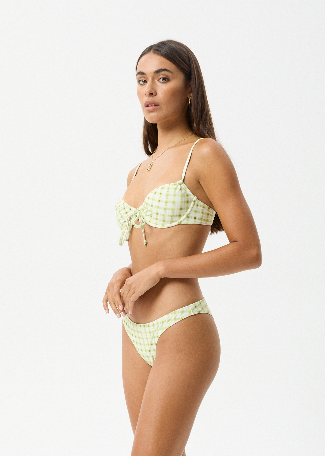 AFENDS Womens Darcy - Check Bikini Top - Lemongrass Check 