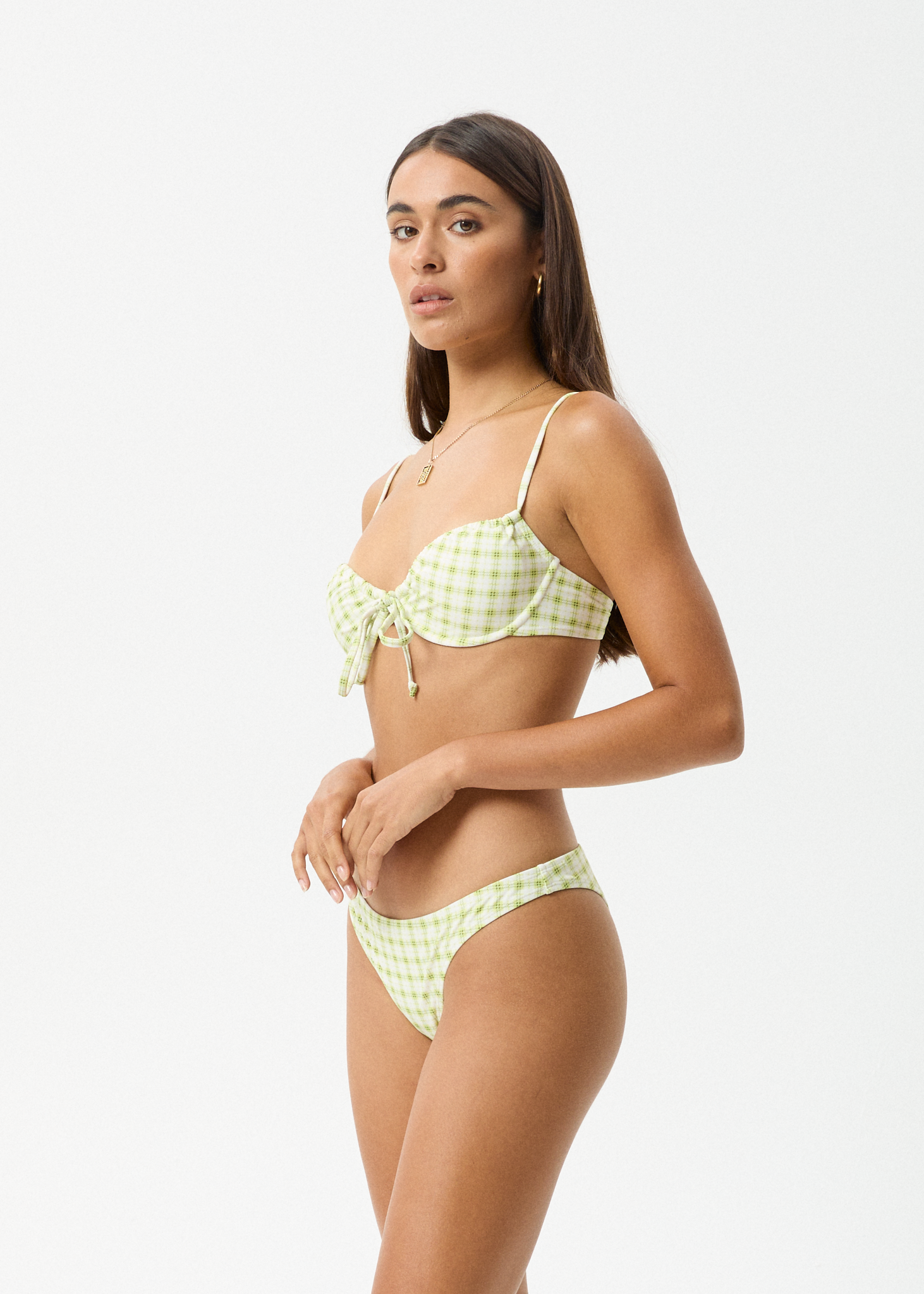 AFENDS Womens Darcy - Check Bikini Top - Lemongrass Check 