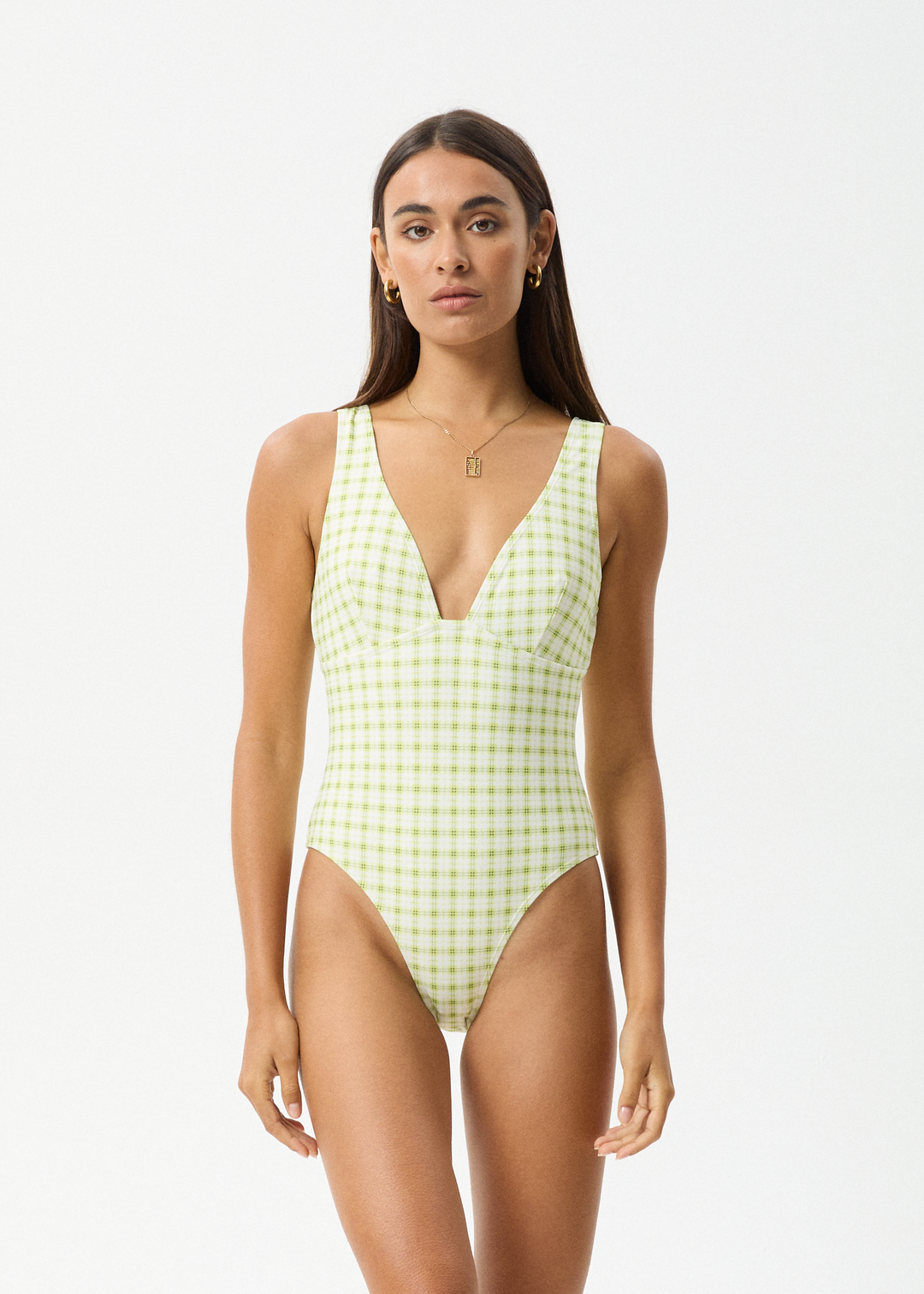 AFENDS Womens Darcy - Check One Piece - Lemongrass Check 