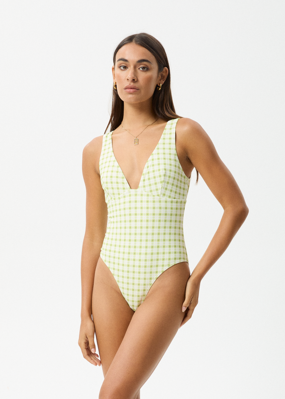 AFENDS Womens Darcy - Check One Piece - Lemongrass Check 