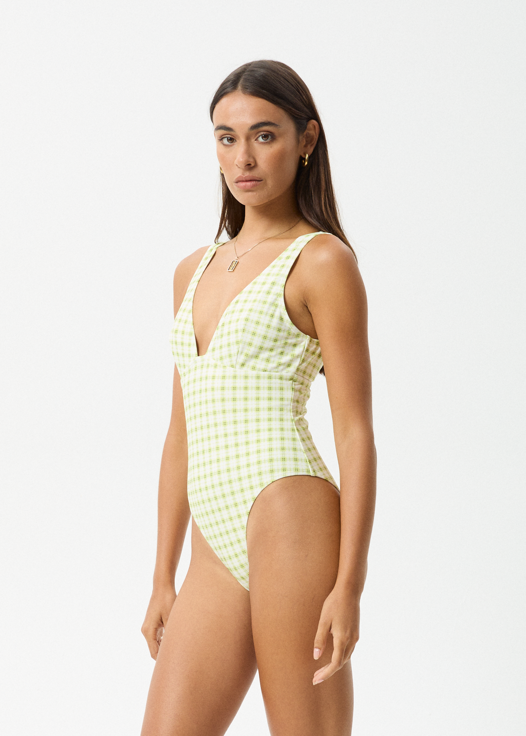 AFENDS Womens Darcy - Check One Piece - Lemongrass Check 