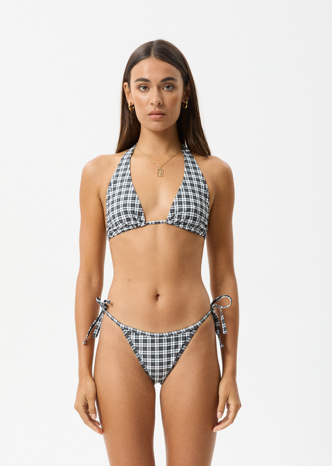 AFENDS Womens Asher - Check Bikini Bottom - Black Check 