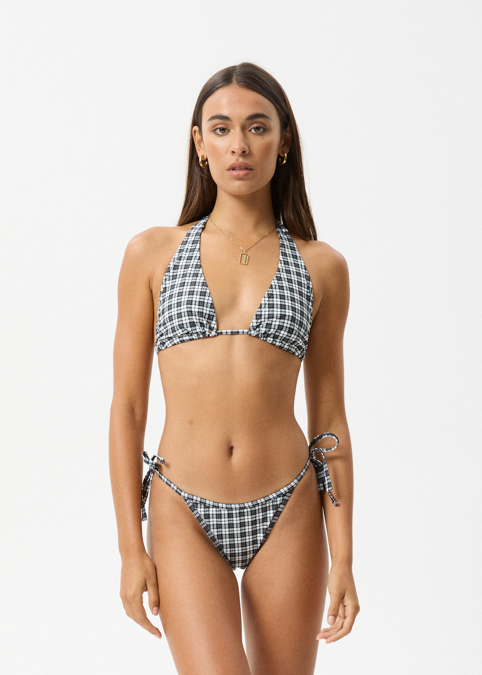 AFENDS Womens Darcy - Check Bikini Top - Lemongrass Check