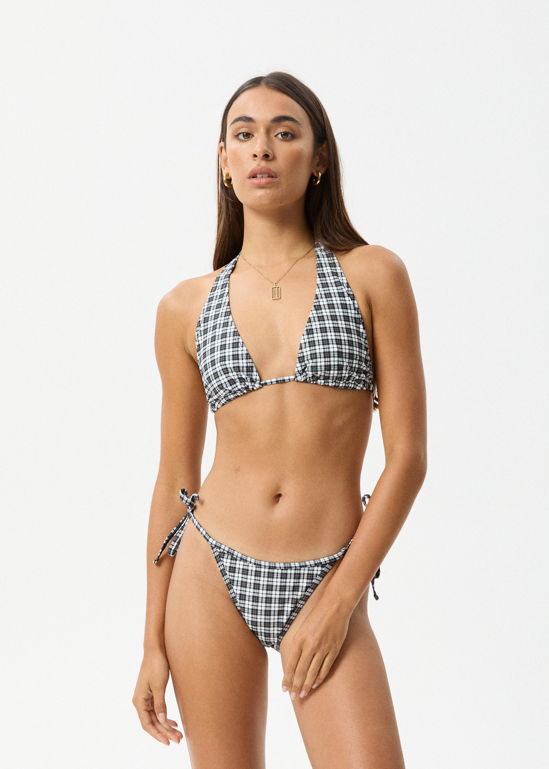 AFENDS Womens Asher - Check Bikini Bottom - Black Check 