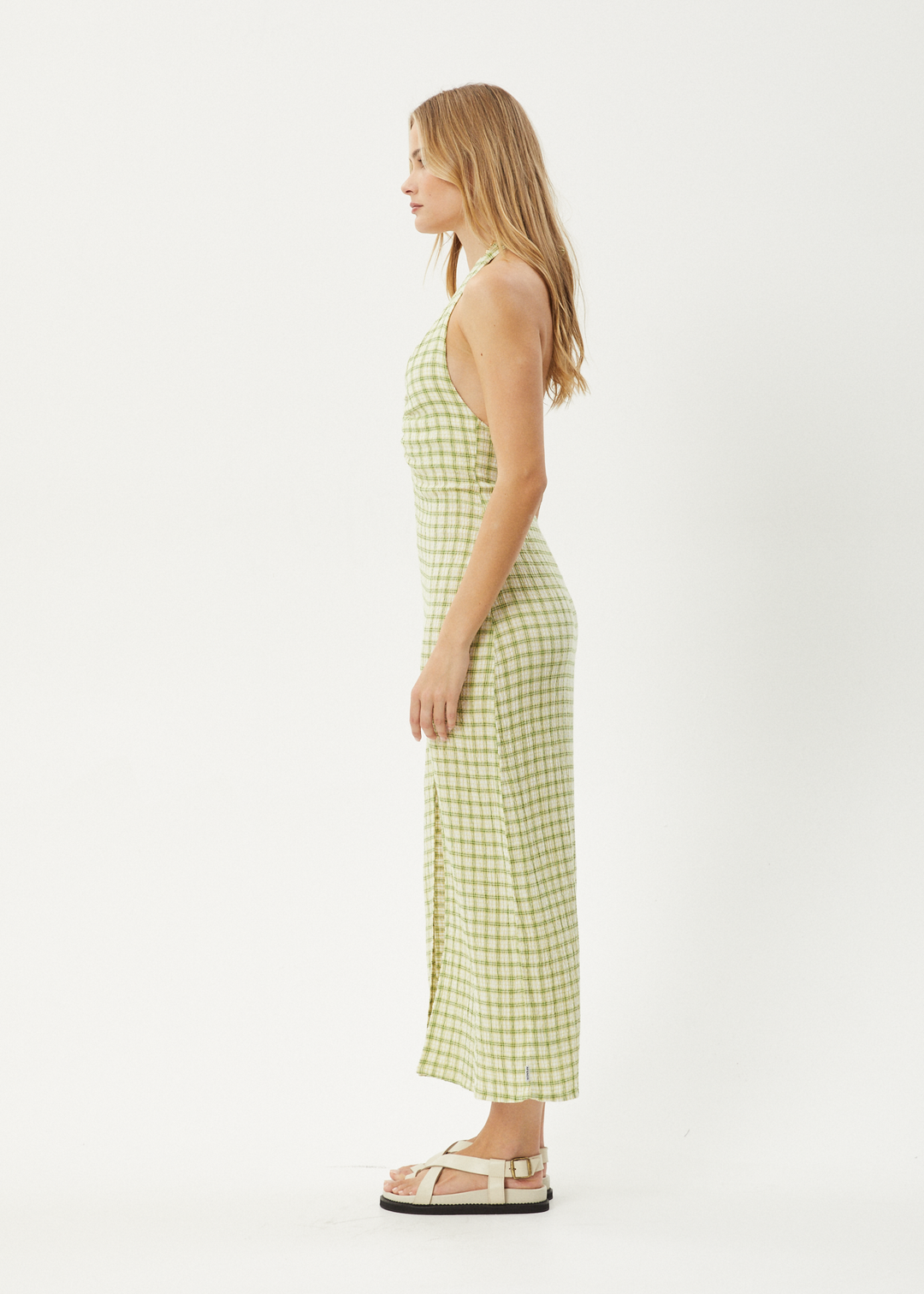 AFENDS Womens Darcy - Check Maxi Dress - Lemongrass Check 