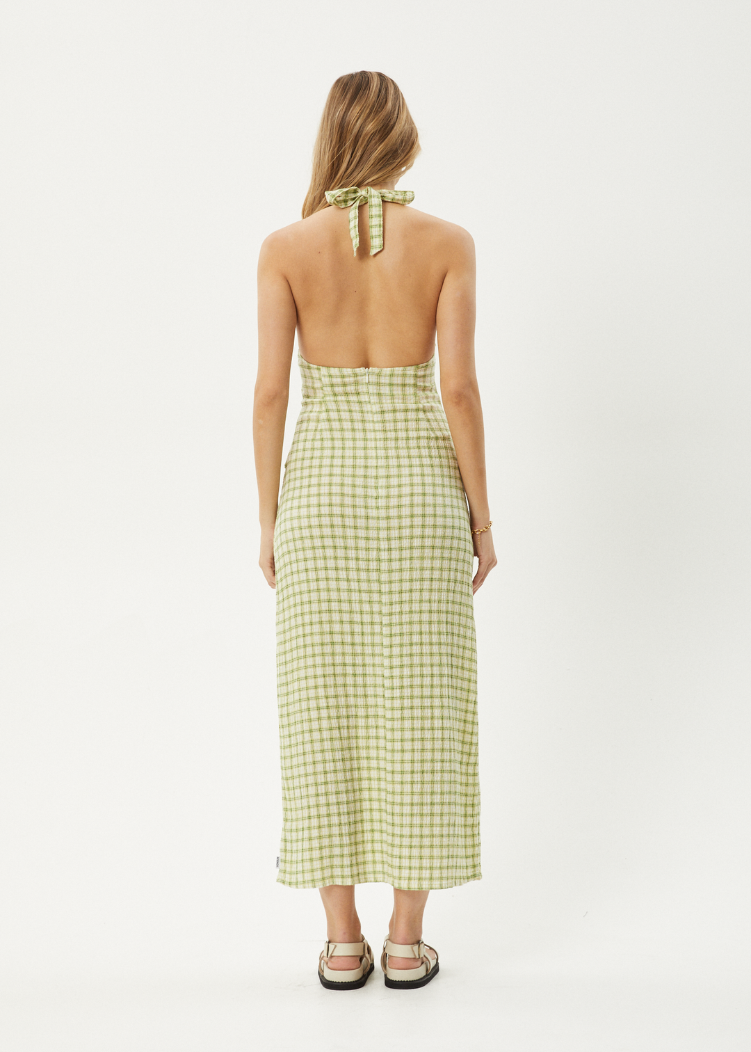 AFENDS Womens Darcy - Check Maxi Dress - Lemongrass Check 