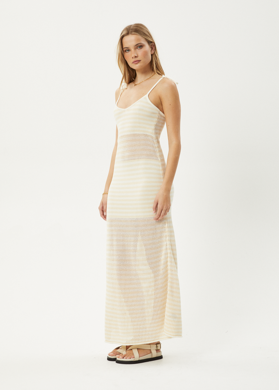 AFENDS Womens Claudia - Knit Maxi Dress - White / Sand 