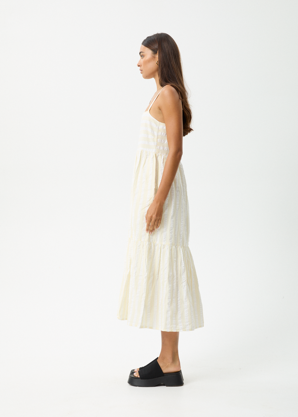 AFENDS Womens Splice - Seersucker Maxi Dress - White / Lemongrass