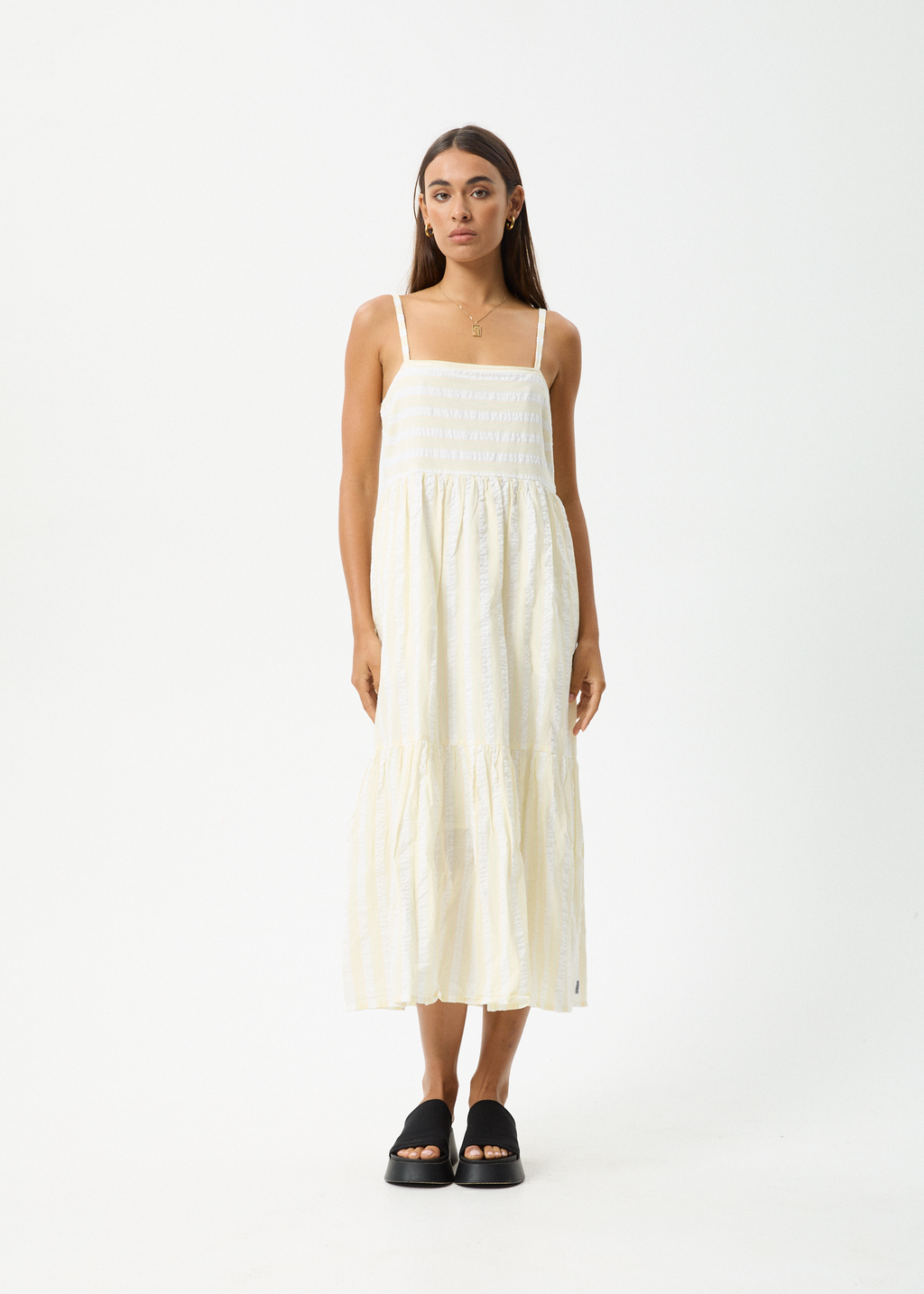 AFENDS Womens Splice - Seersucker Maxi Dress - White / Lemongrass