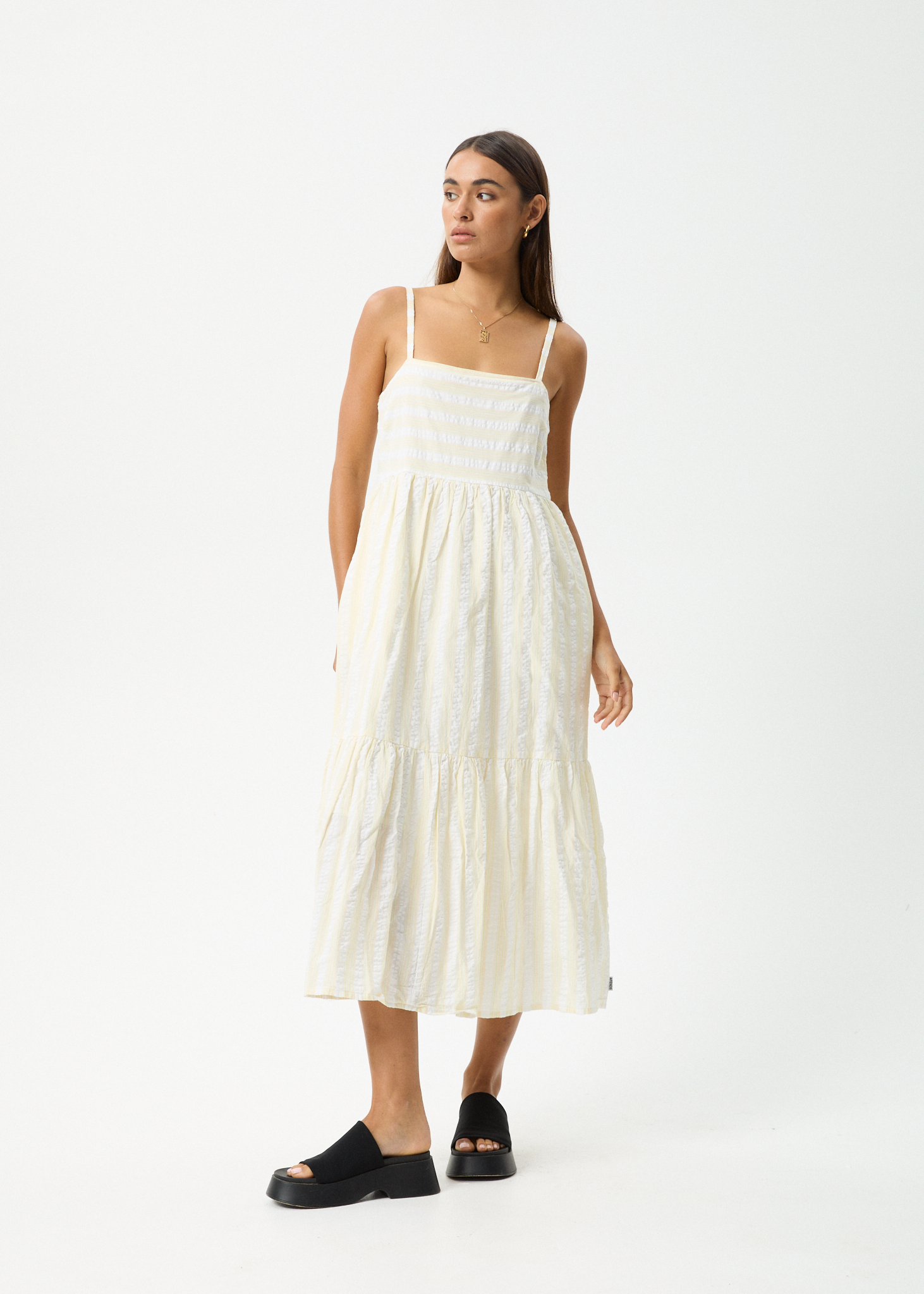 AFENDS Womens Splice - Seersucker Maxi Dress - White / Lemongrass