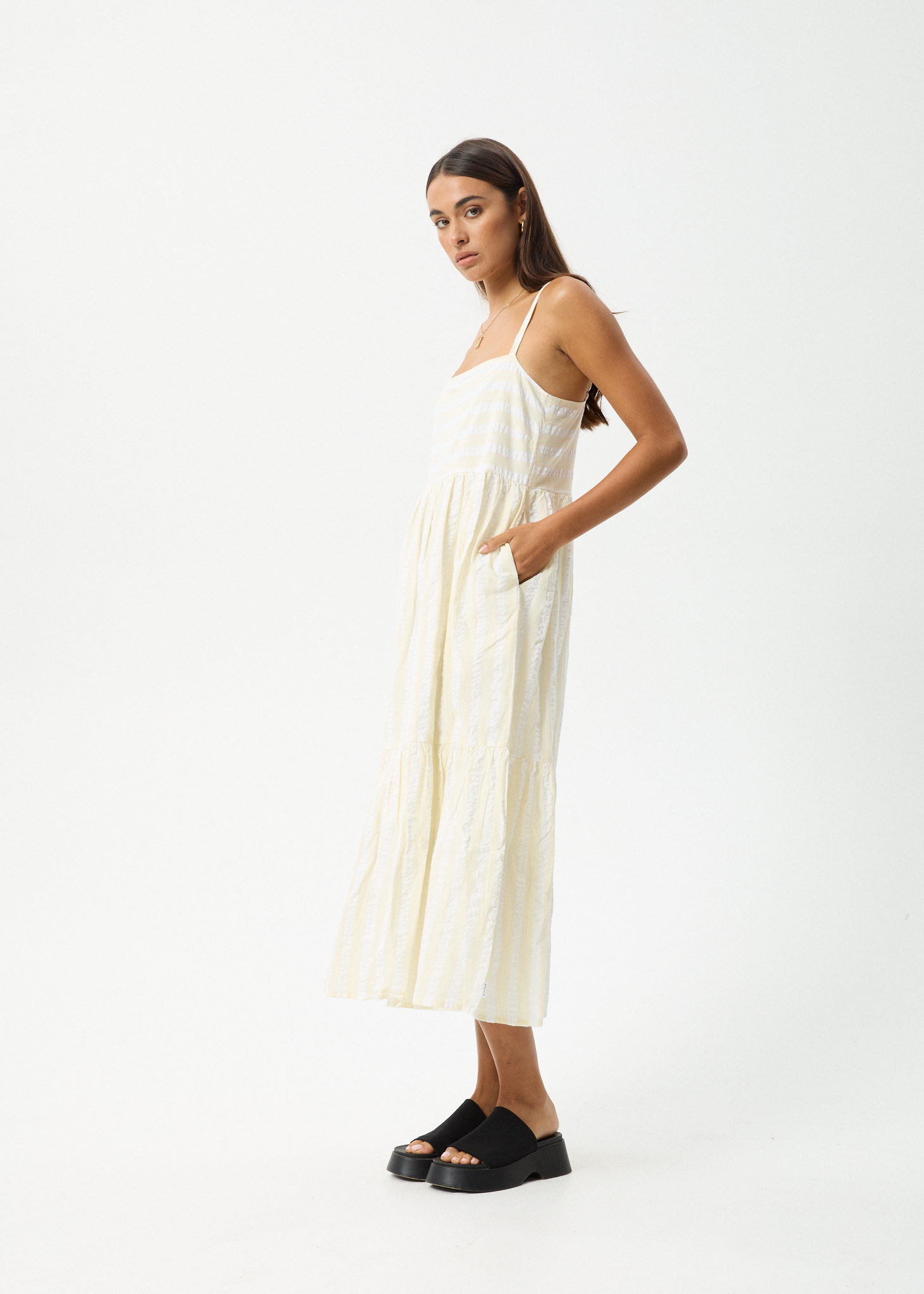 AFENDS Womens Splice - Seersucker Maxi Dress - White / Lemongrass