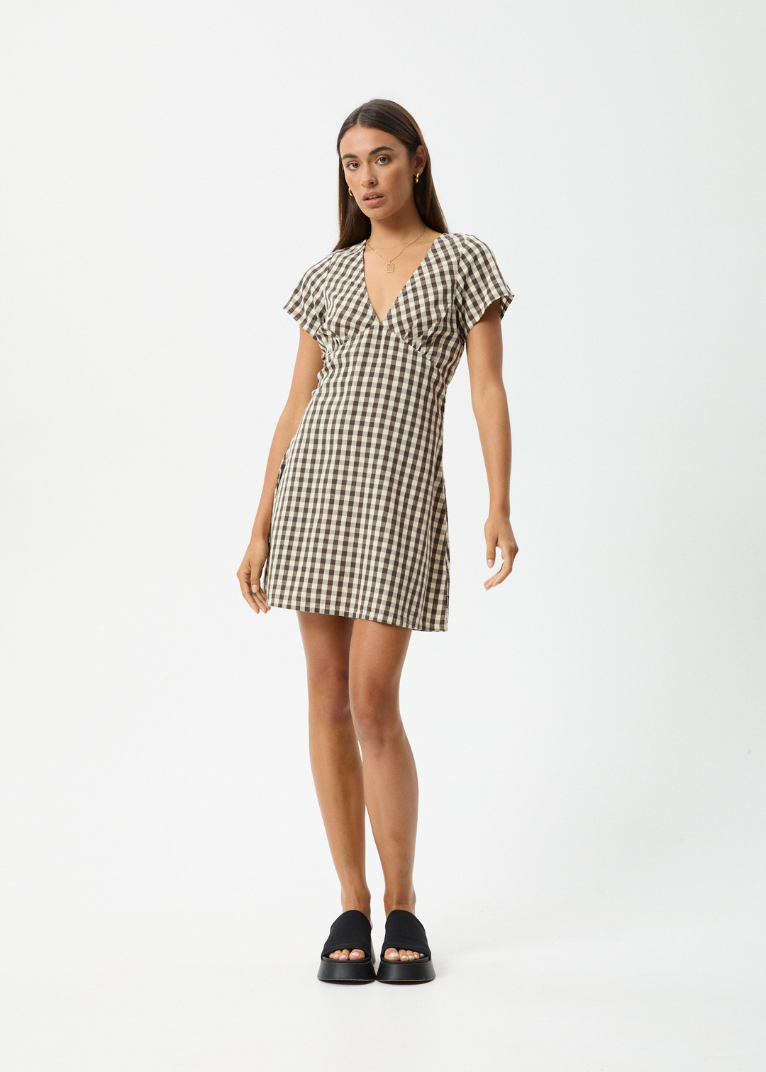 AFENDS Womens Gambet Check - Tea Dress - Black / Sand 