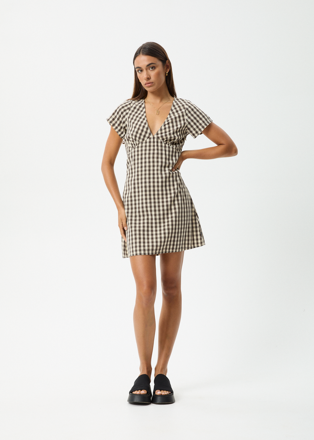 AFENDS Womens Gambet Check - Tea Dress - Black / Sand 