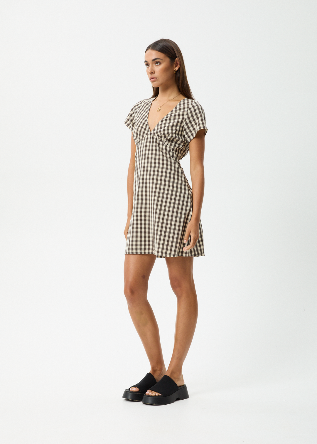 AFENDS Womens Gambet Check - Tea Dress - Black / Sand 