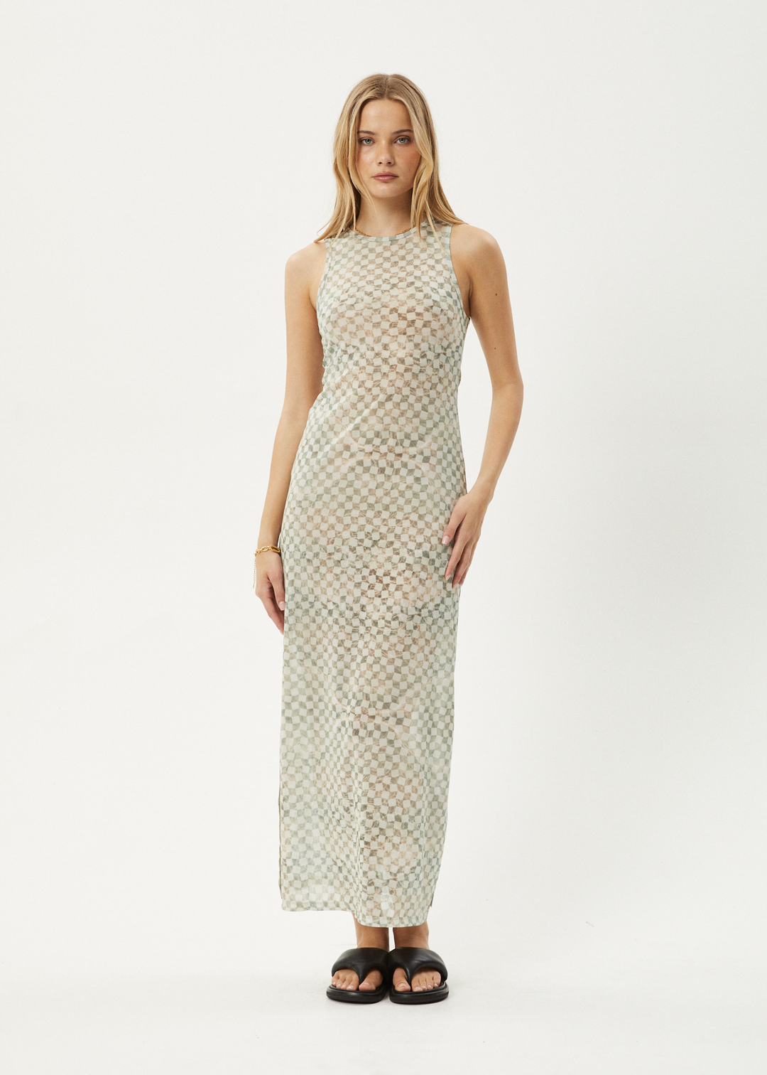 AFENDS Womens Glasshouse - Sheer Maxi Dress - Sand Checker 