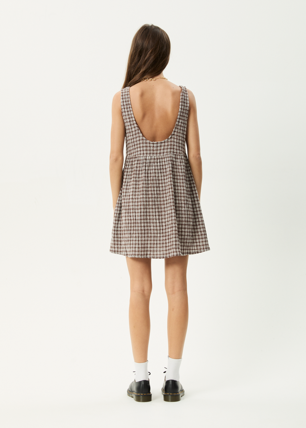 AFENDS Womens Base Jesse - Seersucker Mini Dress - Coffee Check