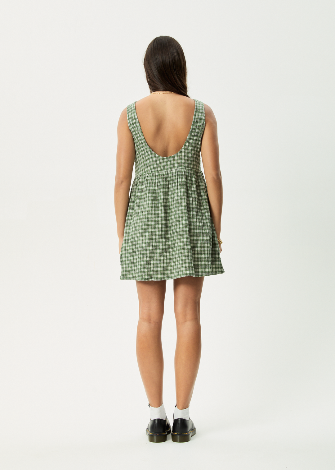 AFENDS Womens Base Jesse - Seersucker Mini Dress - Deep Green Check