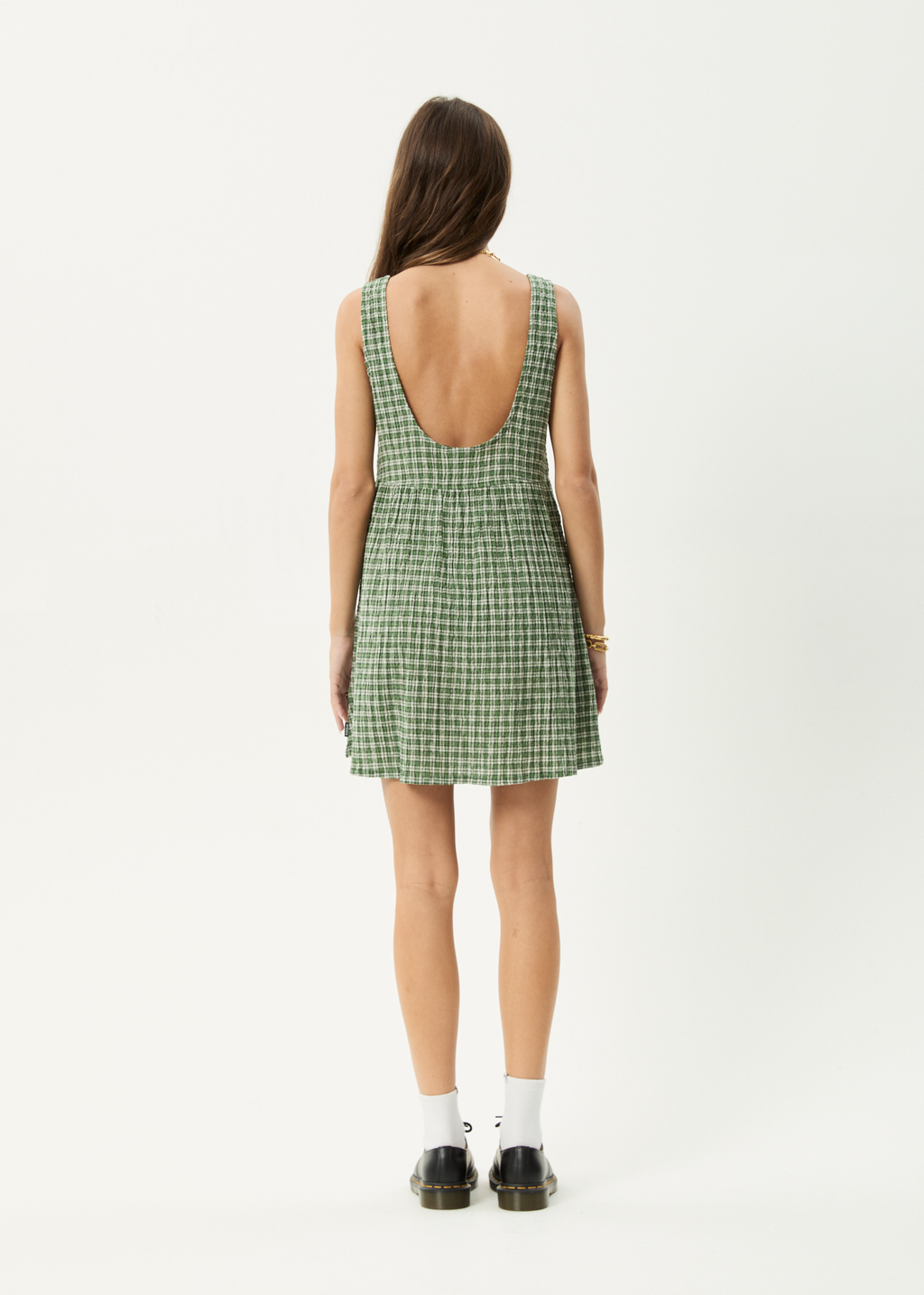 AFENDS Womens Base Jesse - Seersucker Mini Dress - Deep Green Check