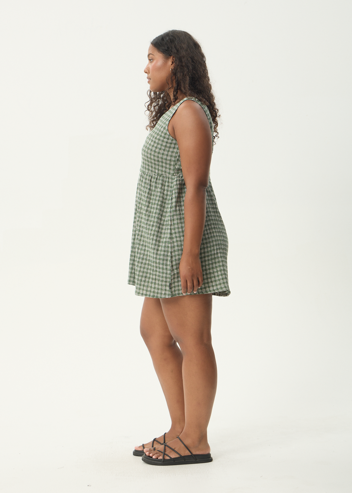 AFENDS Womens Base Jesse - Seersucker Mini Dress - Deep Green Check