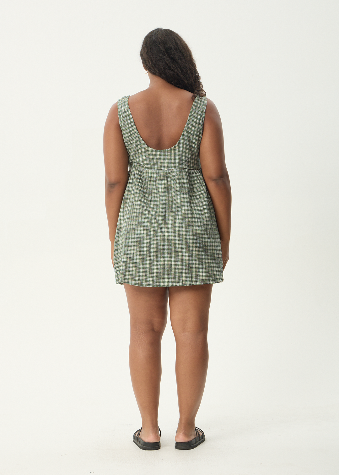 AFENDS Womens Base Jesse - Seersucker Mini Dress - Deep Green Check