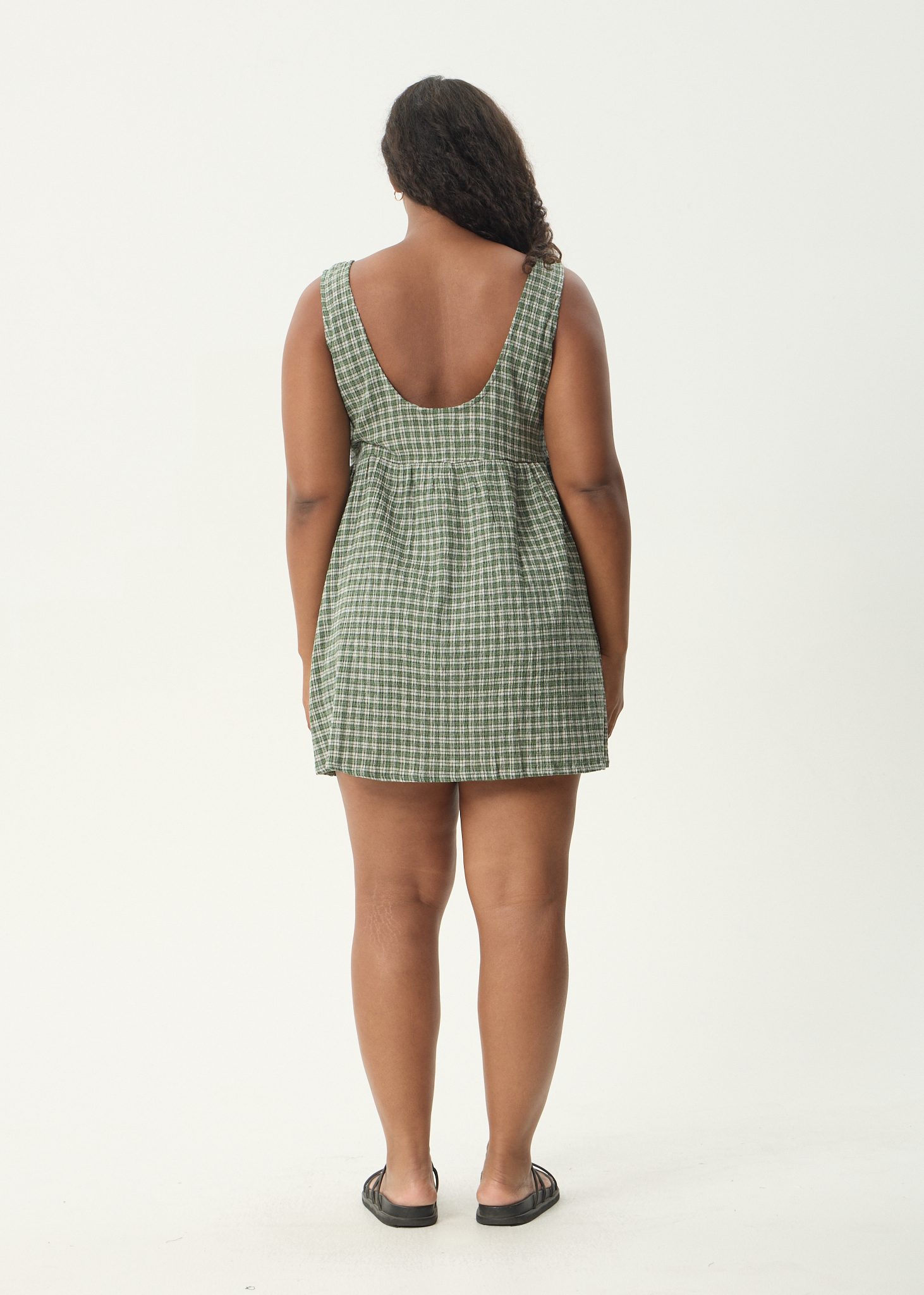 AFENDS Womens Base Jesse - Seersucker Mini Dress - Deep Green Check