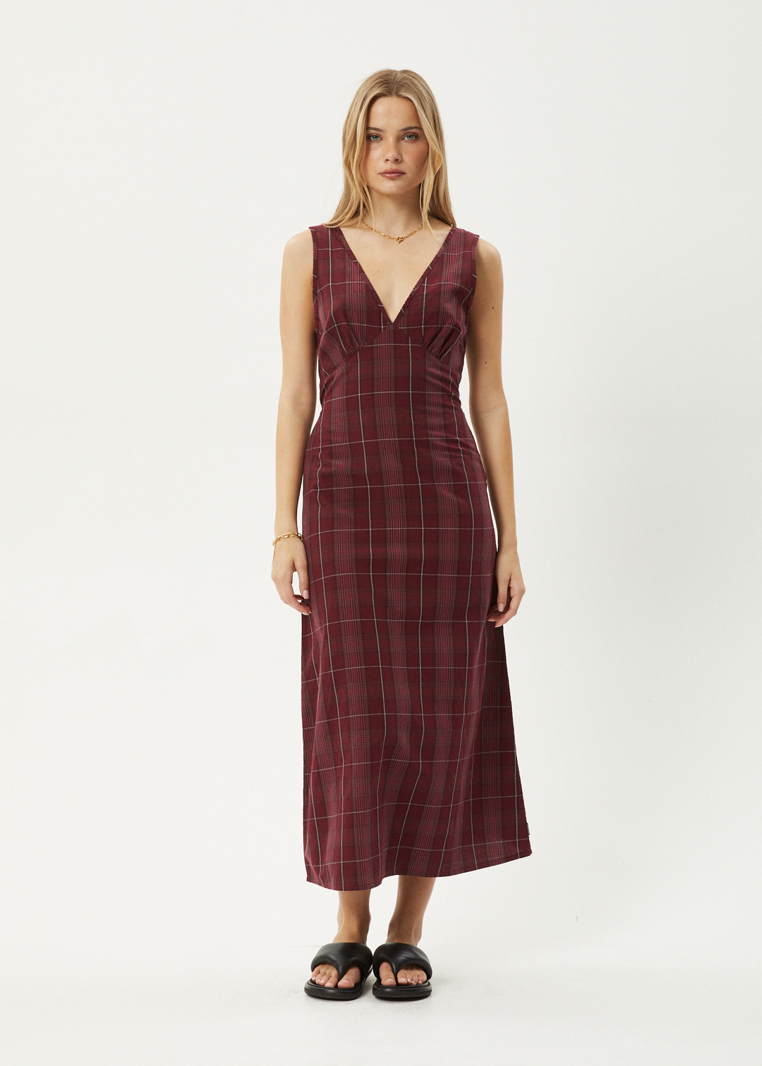 AFENDS Womens Eboni - Check Maxi Dress - Port 