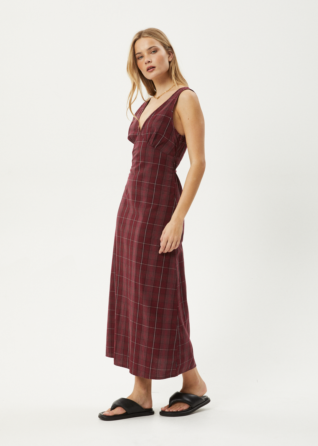 AFENDS Womens Eboni - Check Maxi Dress - Port 