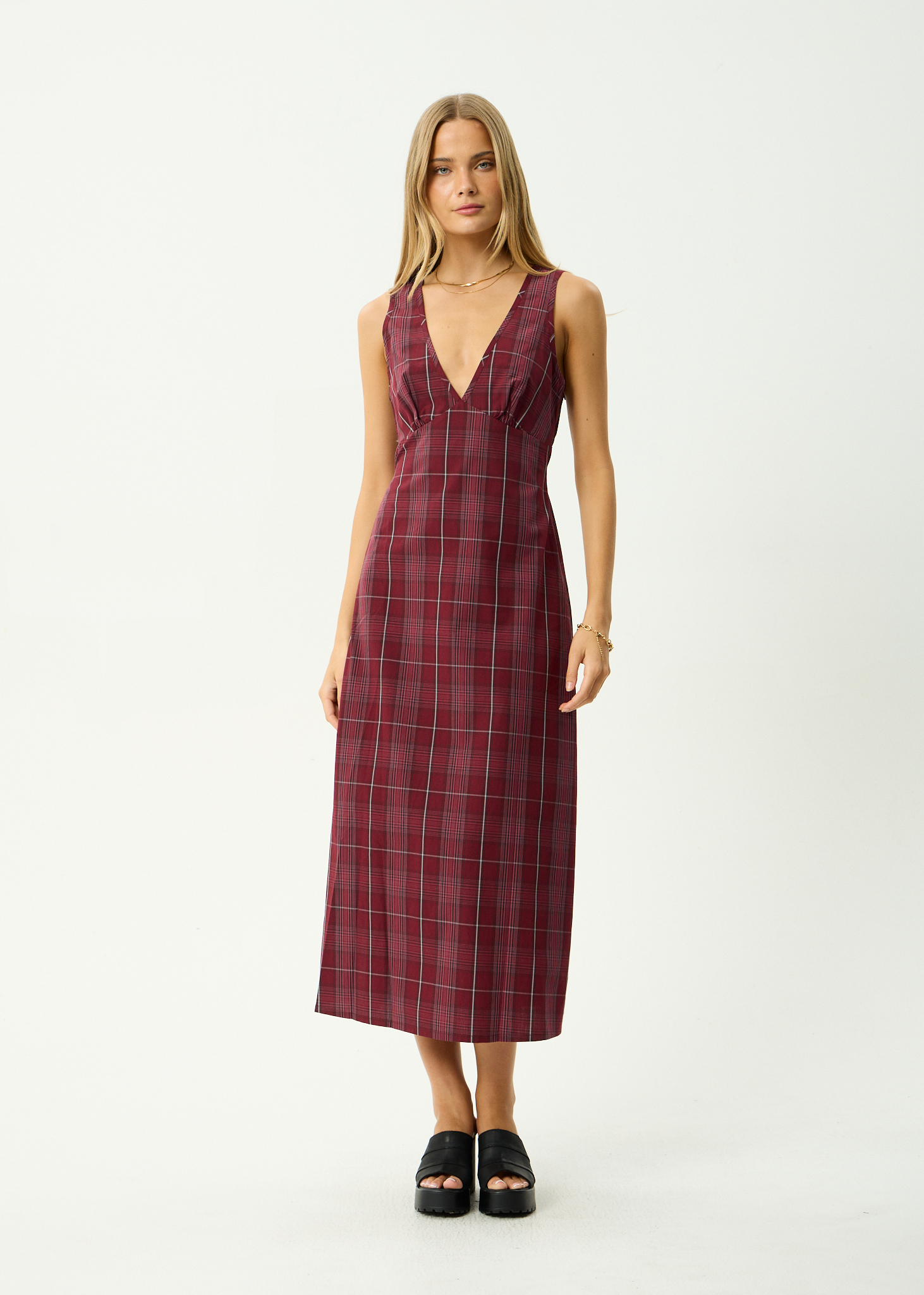 afends red dress AFENDS Womens Elodie - Hemp Seersucker Midi Dress