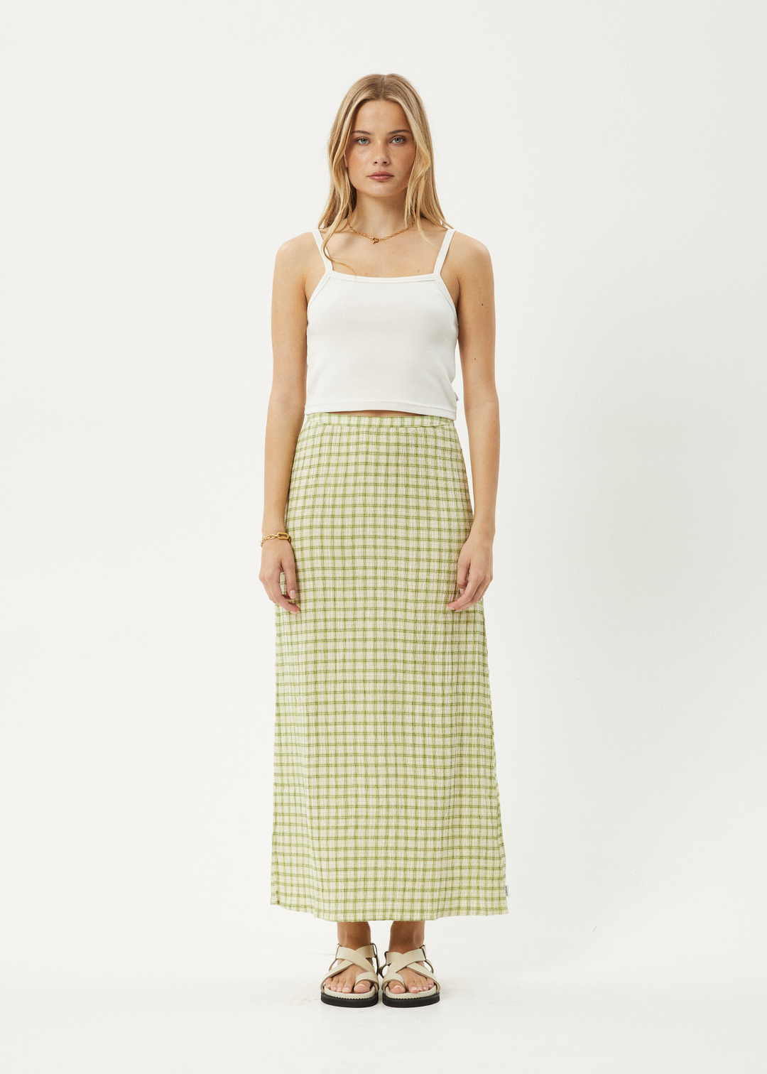 AFENDS Womens Darcy - Check Maxi Skirt - Lemongrass Check 