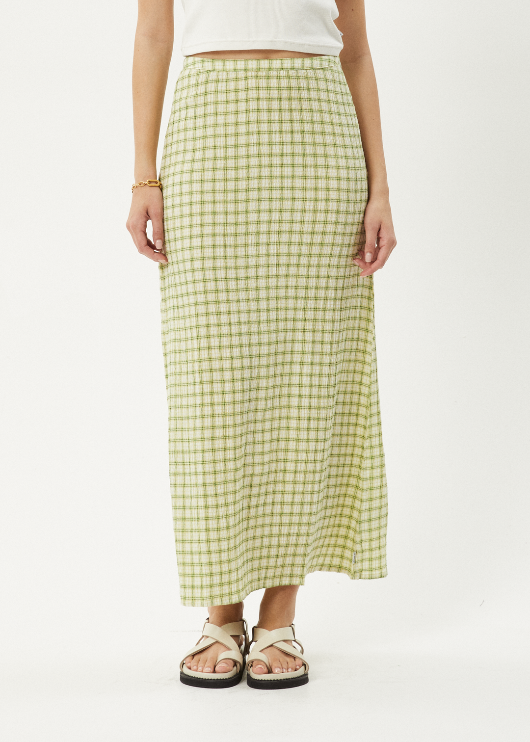 AFENDS Womens Darcy - Check Maxi Skirt - Lemongrass Check 