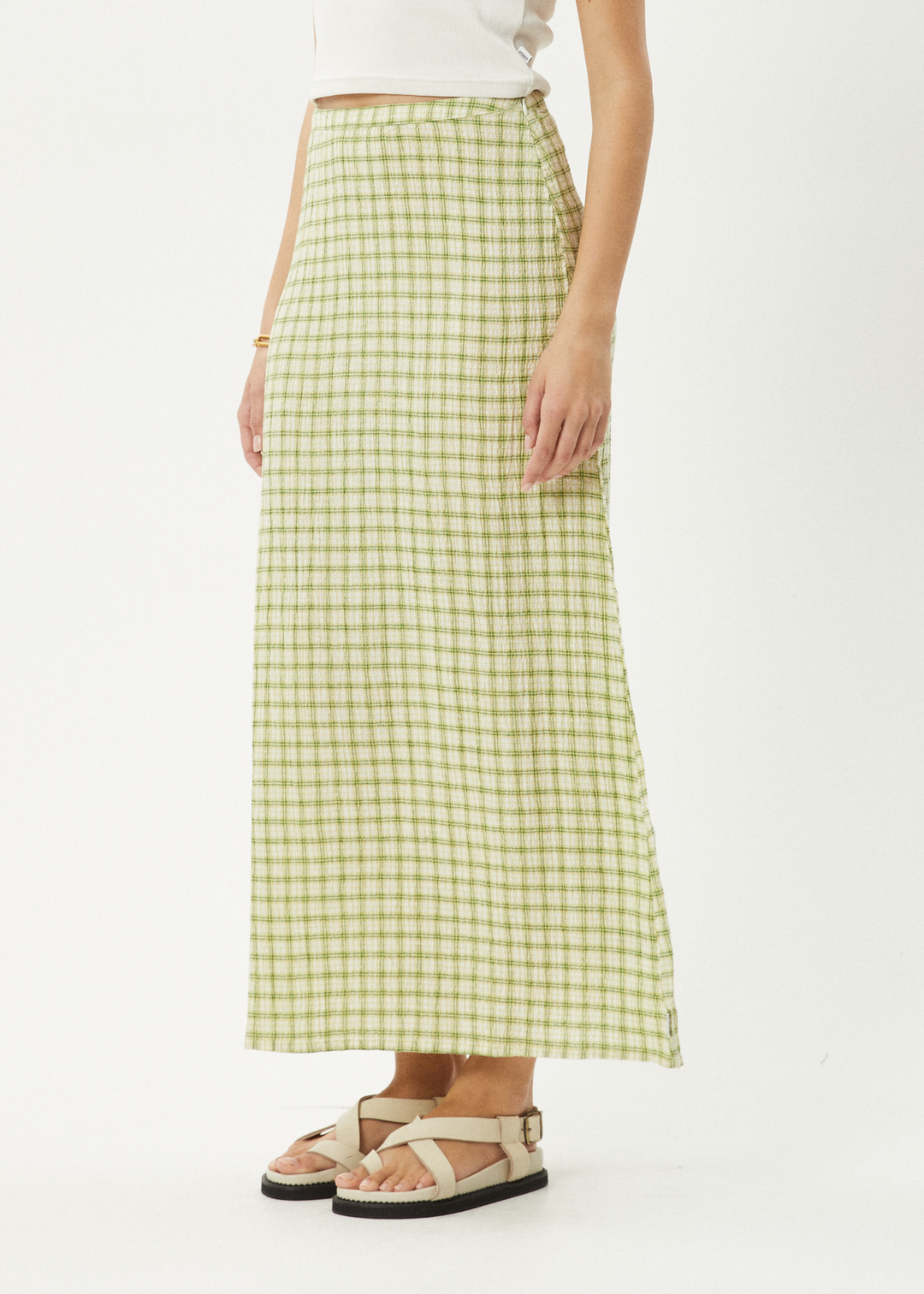 AFENDS Womens Darcy - Check Maxi Skirt - Lemongrass Check 