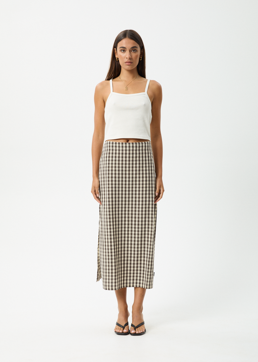 AFENDS Womens Gambet Check - Midi Skirt - Black / Sand 