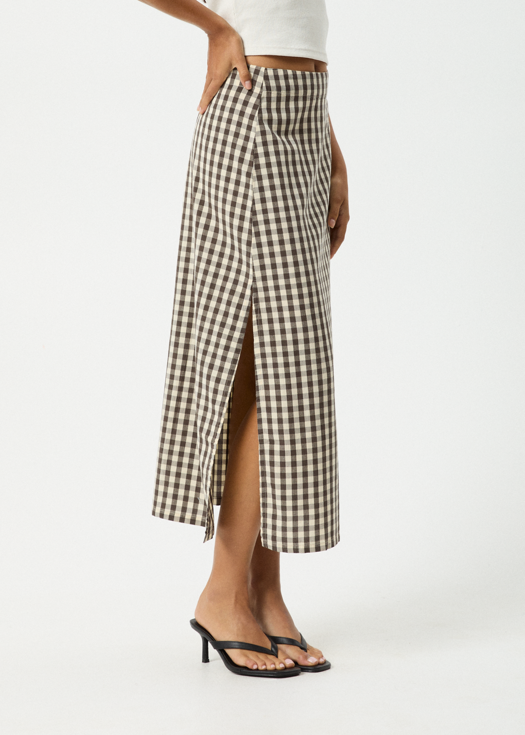 AFENDS Womens Gambet Check - Midi Skirt - Black / Sand 