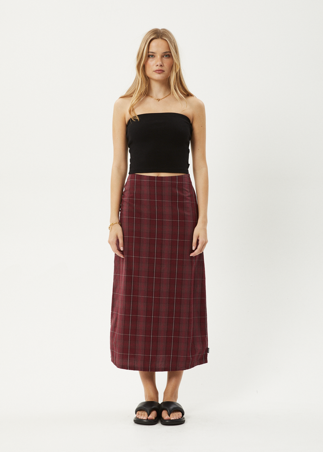 AFENDS Womens Eboni - Check Midi Skirt - Port 