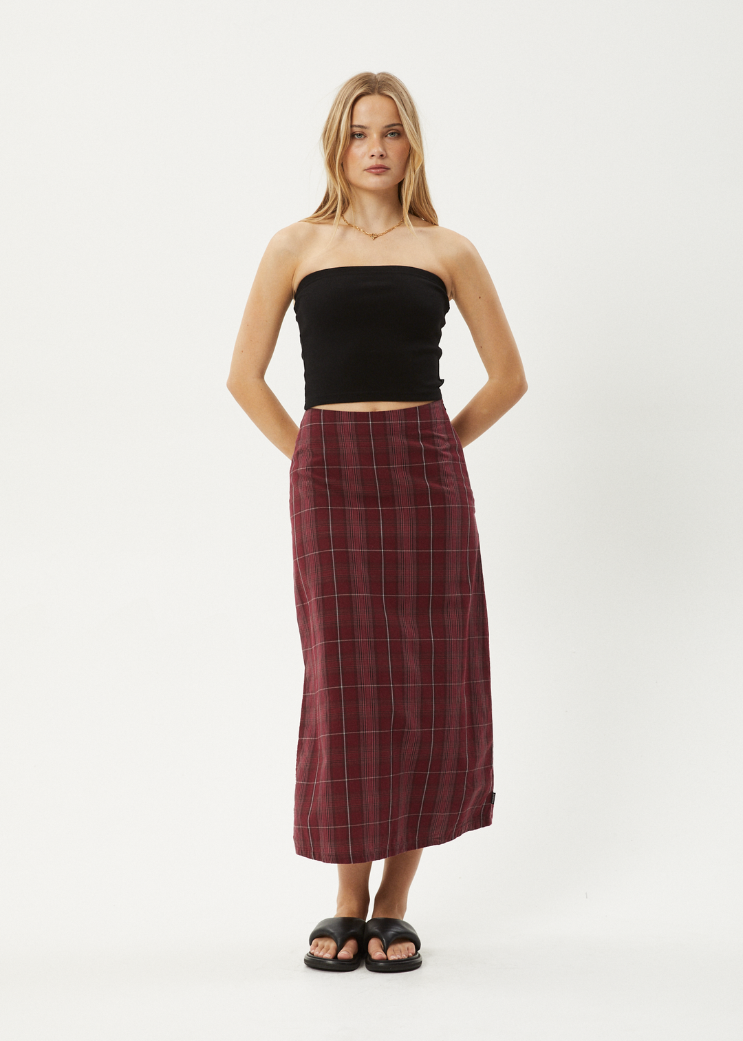 AFENDS Womens Eboni - Check Midi Skirt - Port 