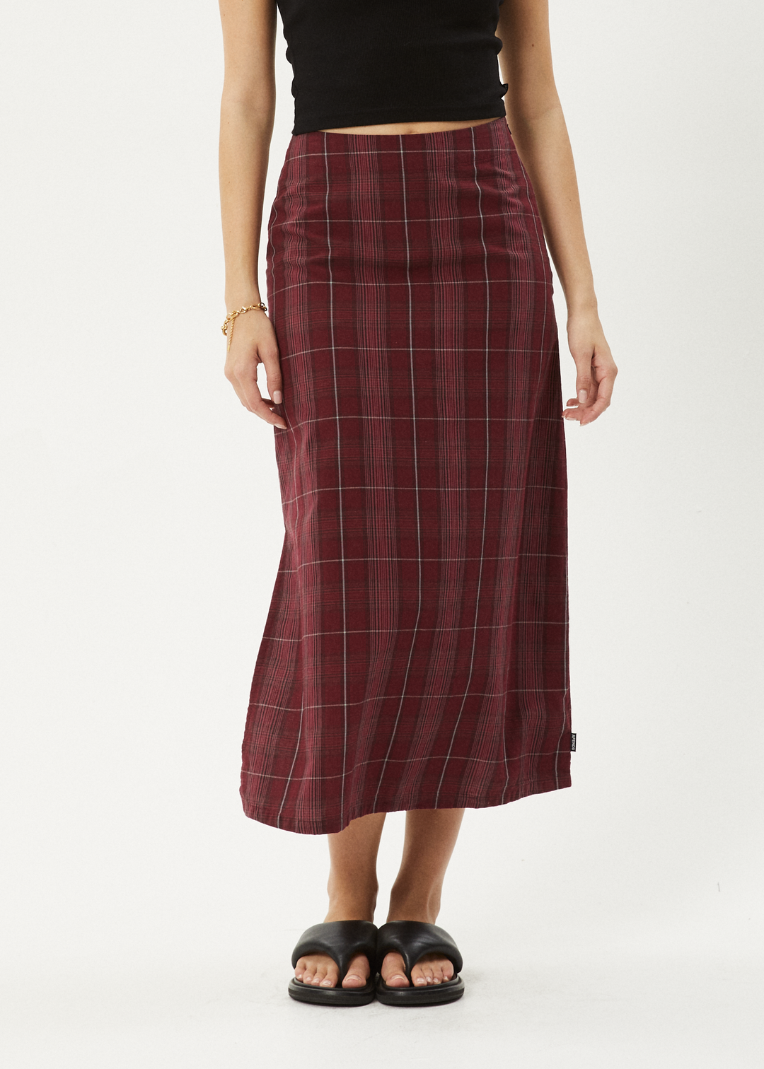 AFENDS Womens Eboni - Check Midi Skirt - Port 