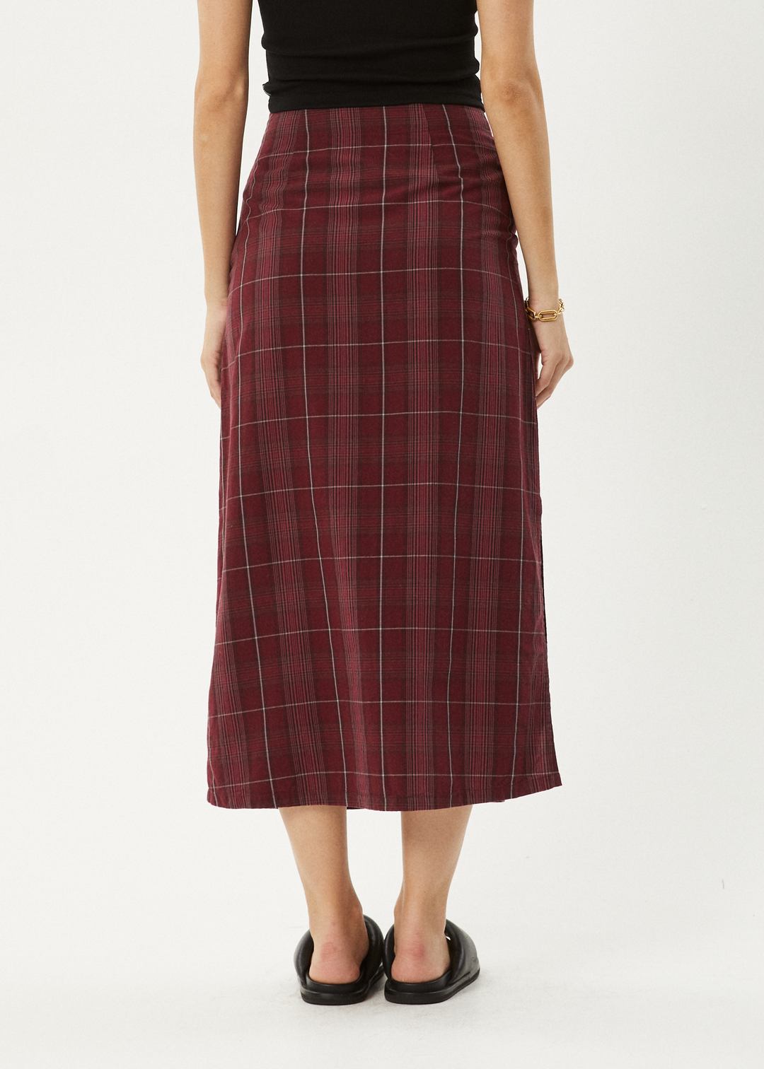 AFENDS Womens Eboni - Check Midi Skirt - Port 