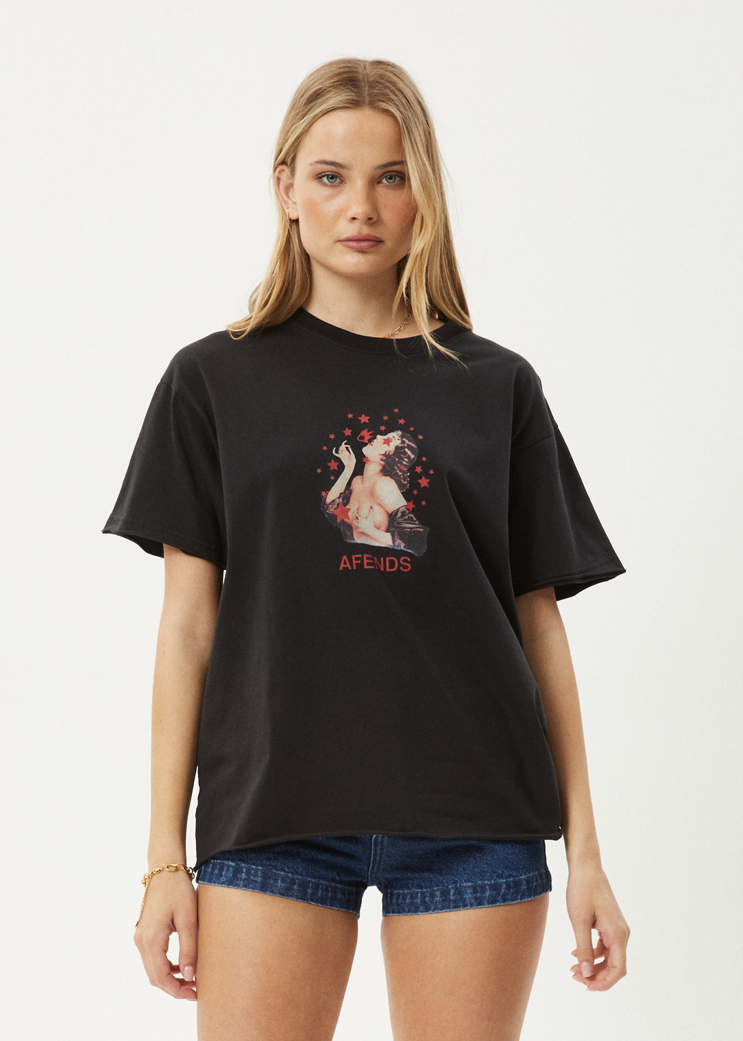 AFENDS Womens Dixie - Oversized Tee - Stone Black 