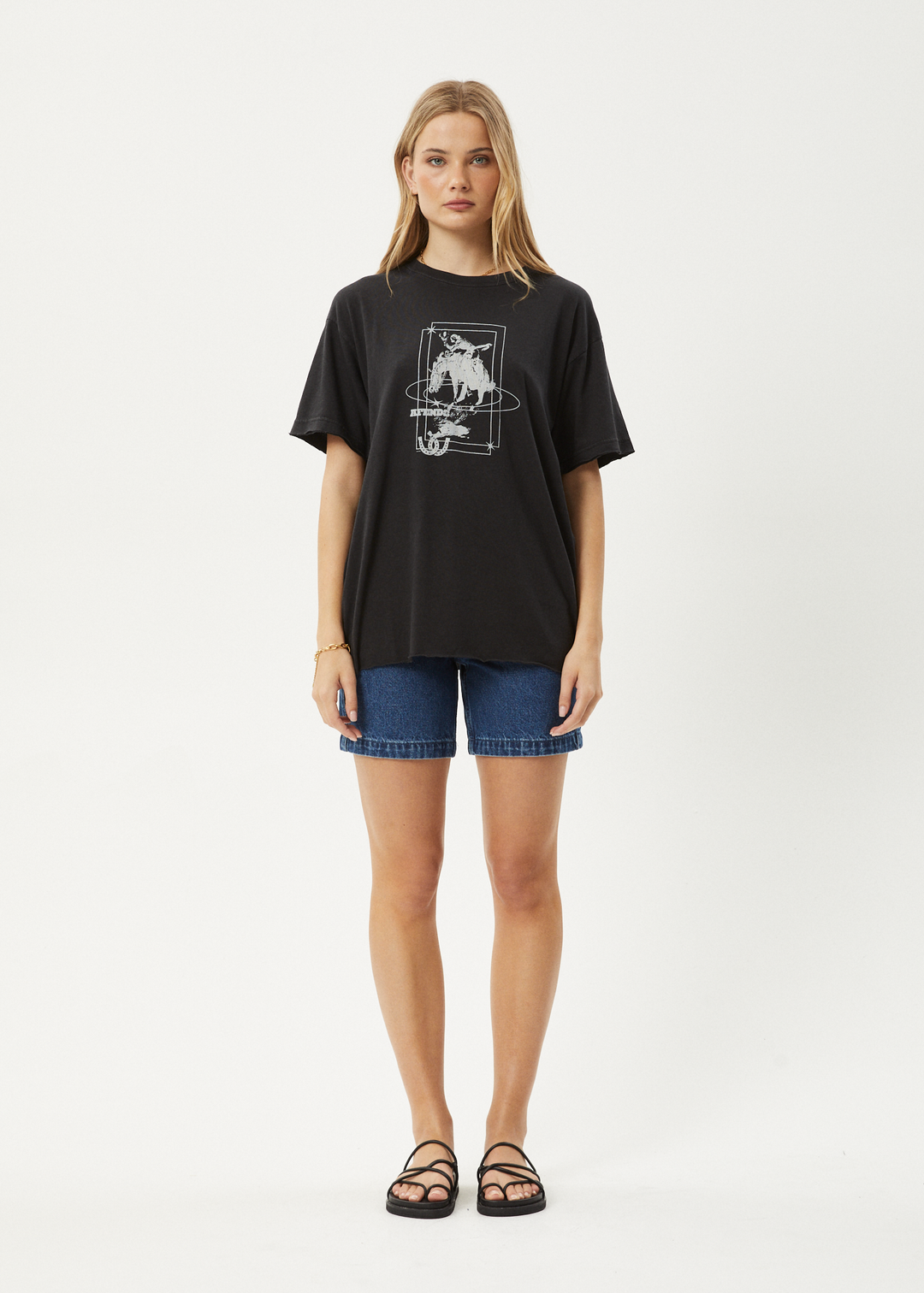 AFENDS Womens Rodeo - Oversized Tee - Stone Black 